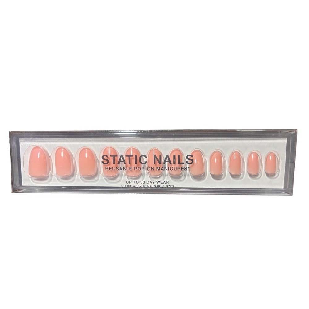 Static Nails Press‑On Nails – Jet Setter – Short Round Reusable Set- 24 ct-NEW